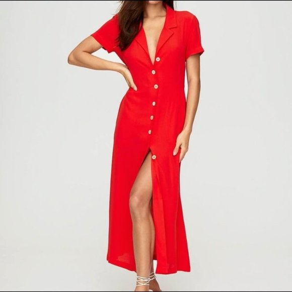 Wilfred Dresses & Skirts - NWT Wilfred Shirt Dress Button Down Maxi Goji Berry Red XXS